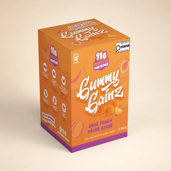 Sour Peach Protein Gummies 6 pack box